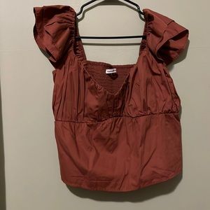 Abercrombie & Fitch Brown Ruffle Poplin Top